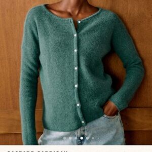 Sezane Green Crewneck Button-Up Cardigan